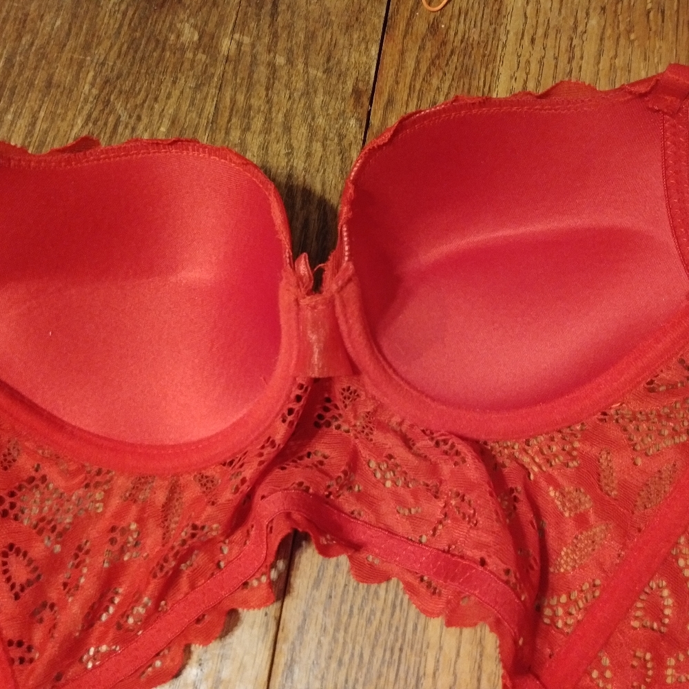 Daisy Fuentes Intimates Long line Lace Push Up Bra Hot Sauce Red - Picture 12 of 13